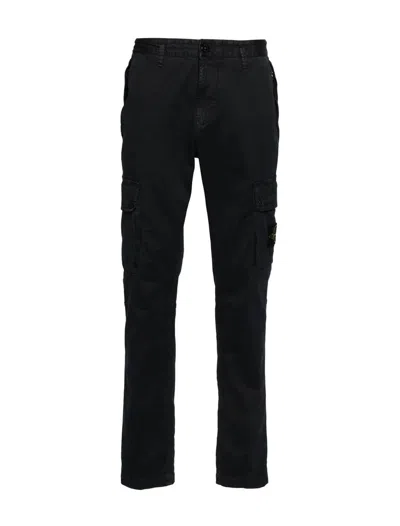Stone Island Cotton Cargo Trousers With Pockets In Blue
