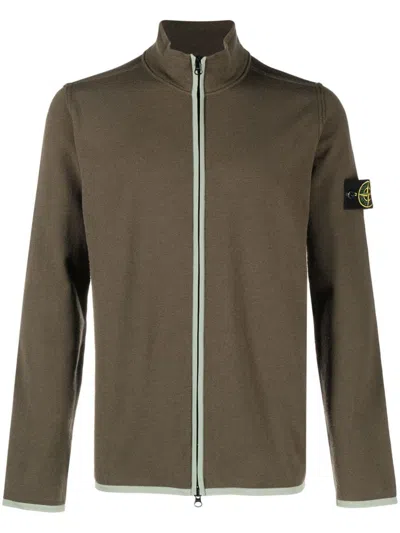 Stone Island Compass-motif Zip-up Sweatshirt In Olive