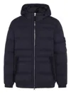 Stone Island Blue Hooded Down Jacket With Logo Patch In Nylon Man In Black