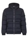 Stone Island Hooded Short Down Outerwear In Blue