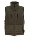 Stone Island Quilted High Collar Sleeveless Side Pockets Vest In Brown