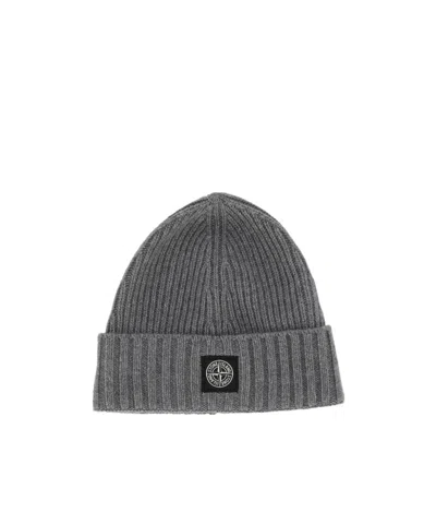Stone Island Kids' Turn-up Knit Hat In Gray