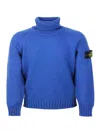 Stone Island Long-sleeved Turtleneck Sweater In Warm Stretch Cotton With Badge On The Left Sleeve In Blue