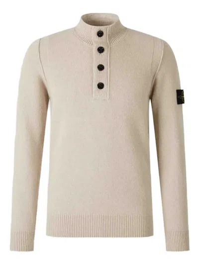 Stone Island Turtleneck Button Sweater In Nude