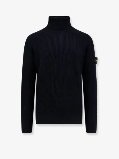 Stone Island Turtleneck Sweater In Virgin Wool With Logo Patch In Black