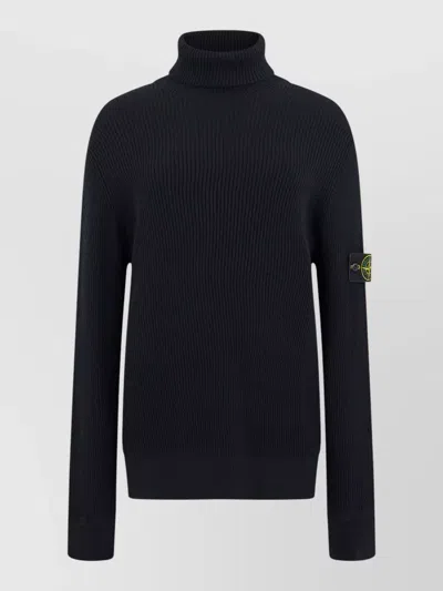 Stone Island Virgin Wool Turtleneck Sweater With Long Sleeves In Gray