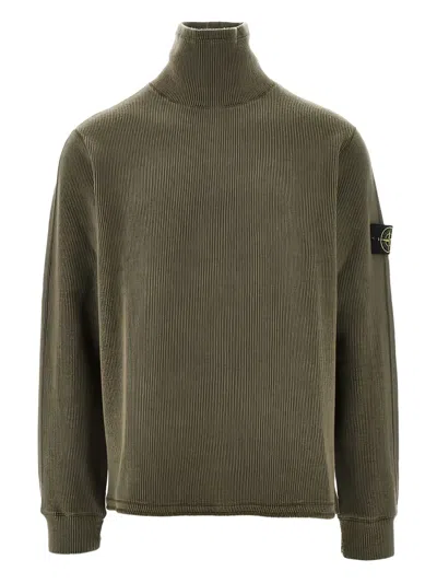 Stone Island Turtleneck Logo-patch Sweater In Green