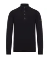 Stone Island High Collar Pullover With Buttoned Placket And Logo Patch In Black