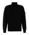 Stone Island High Collar Pullover With Buttoned Placket And Logo Patch In Black