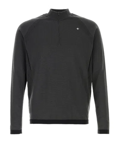 STONE ISLAND STONE ISLAND LOGO EMBROIDERED HALF-ZIP SWEATER