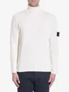 Stone Island Ribbed Knit Turtleneck Sweater With Signature Patch In Cream