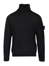 Stone Island Black Turtleneck With Ribbed Collar And Logo Patch In Black