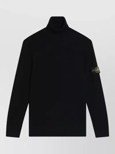 Stone Island Turtleneck Sweater Long Sleeves Ribbed Texture In Black