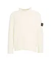 Stone Island Fitted Off-white Turtleneck Sweater With Logo Detail In Neutral