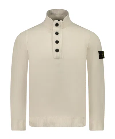 Stone Island Quarter Button-up Knit Sweater In Neutral