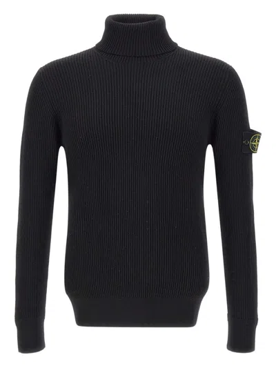 Stone Island Turtleneck Sweater With Logo Patch In Black