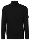 Stone Island Black Sweater With High Neck And Patch Logo On The Sleeve In Wool In Black