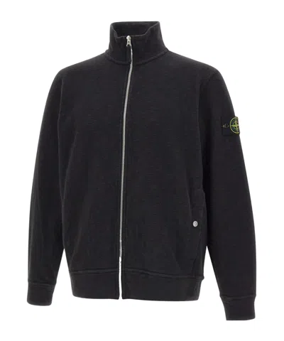 Stone Island Zip Collared Logo-badge Sweatshirt In Multi