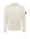 Stone Island Turtleneck With Iconic Logo On The Sleeve In V0097 Plaster