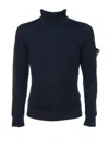 Stone Island Turtleneck With Iconic Logo On The Sleeve In Navy Blue