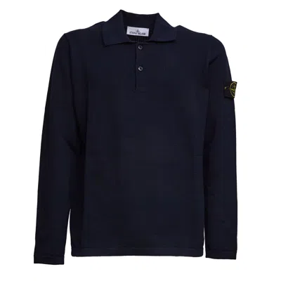 Stone Island Two Button Long Sleeve Regular Polo Shirt In Blue