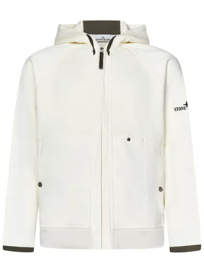 Stone Island Cotton Zip-up Hoodie In White