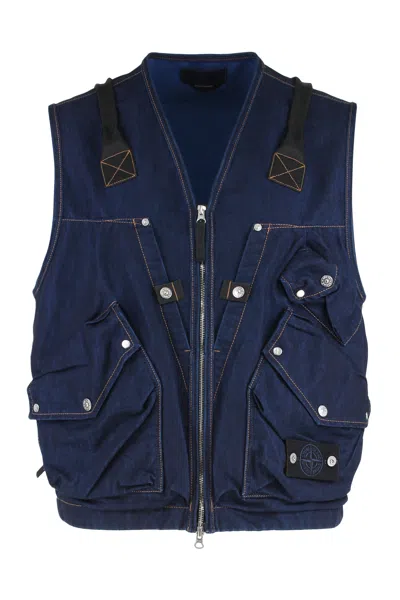Stone Island Utility Gilet In Denim In Blue