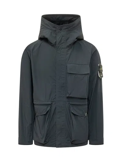 Stone Island Utility Mini Jacket With Hood And Pockets In Black