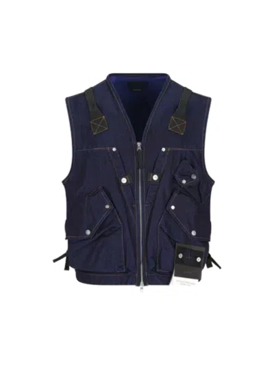 Stone Island Indigo Blue Zip Vest In Cotton Blend