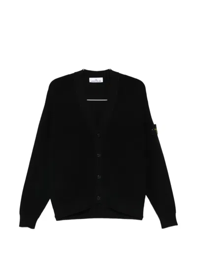 Stone Island V-neck Button Cardigan In Black