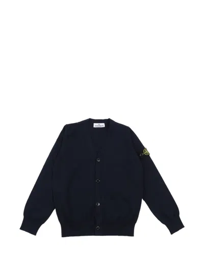 Stone Island Kids' V-neck Buttoned Cardigan In Blue