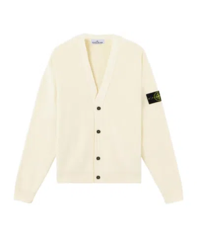 Stone Island V-neck Cardigan With Buttons And Ribbed Trims In Neutral