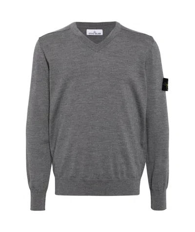 Stone Island V-neck Knit Jumper In Gray