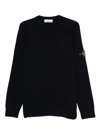 Stone Island V-neck Logo-patch Sweater In Black