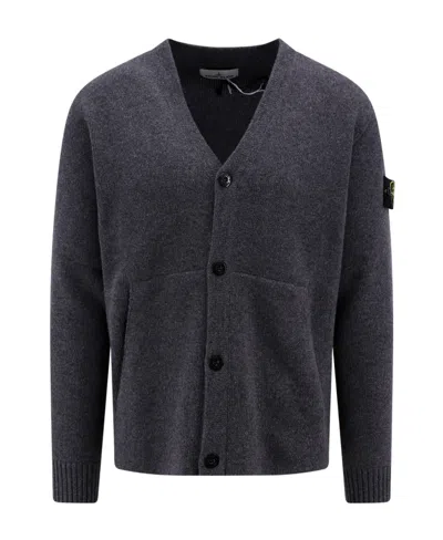 Stone Island V-neck Long-sleeved Cardigan In Gray