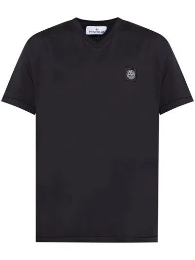 Stone Island V-neck T-shirt In Black