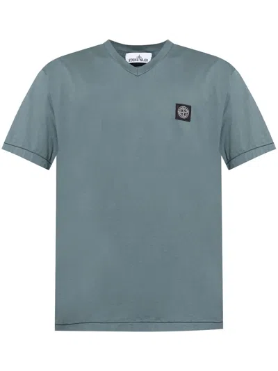 Stone Island V-neck T-shirt In Blue