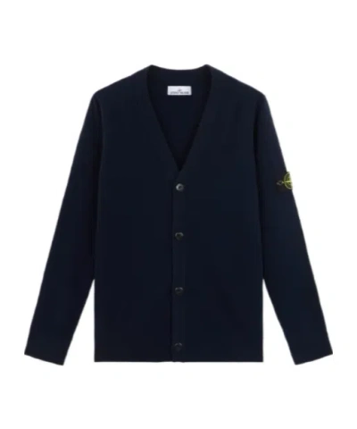 Stone Island V-neck Wool Knitted Cardigan In Black