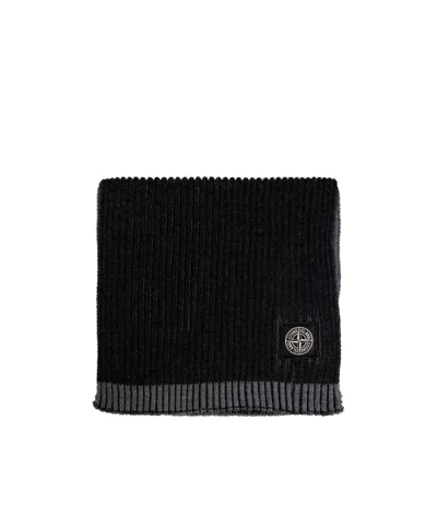 Stone Island Vanisé-knit Wool Scarf In Black