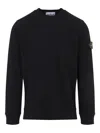 Stone Island Organic Cotton Crew Neck Sweater With English Ribs Knitwear Blue In Black