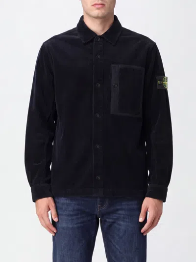 Stone Island Velvet Shirt Jacket With Compass Logo In Black