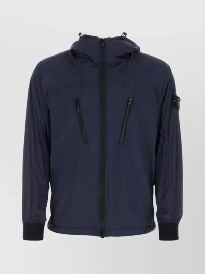 Stone Island Versatile Nylon Jacket With Hood And Zip Pockets In Blue