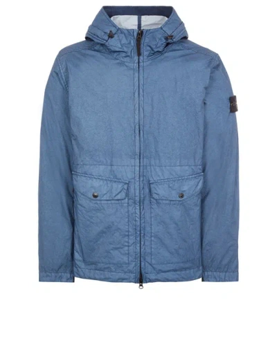 Stone Island Quilted Hooded Jacket With Two Front Pockets In Blue