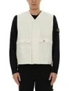 Stone Island Logo Sleeveless Vests With Button And Side Pockets In Neutral