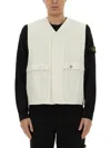 Stone Island Logo Sleeveless Vests With Button And Side Pockets In Neutral