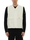 Stone Island Logo Sleeveless Vests With Button And Side Pockets In Neutral