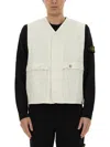 Stone Island Logo Sleeveless Vests With Button And Side Pockets In Neutral