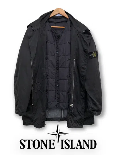 Pre-owned Stone Island Vintage  Aw03 Raso Gommato Rope Trench Coat In Black