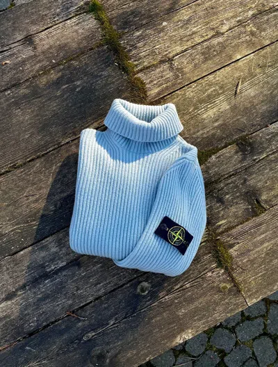 Pre-owned Stone Island Vintage  Turtleneck Sweater Wool Knit Ribbed In Blue