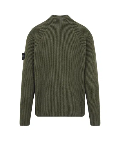 Stone Island Virgin Wool And Cotton Sweater In Green
